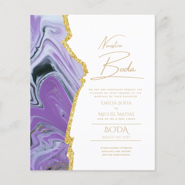 Nuestra Boda Gold Text AGATE Wedding INVITE (Vorderseite)