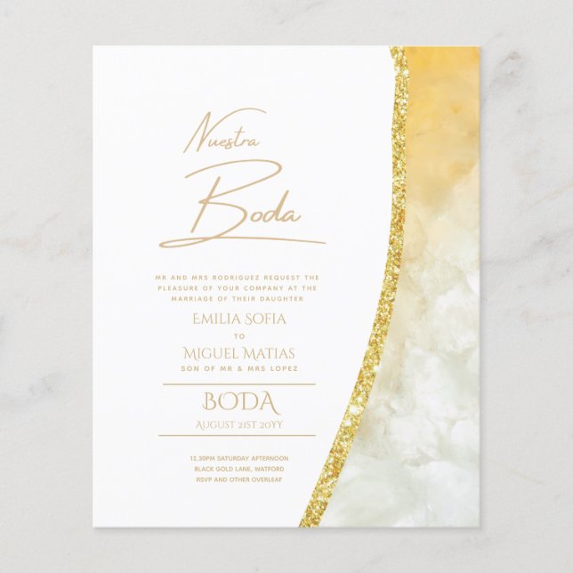 Nuestra Boda Gold Text AGATE Wedding INVITE (Vorderseite)