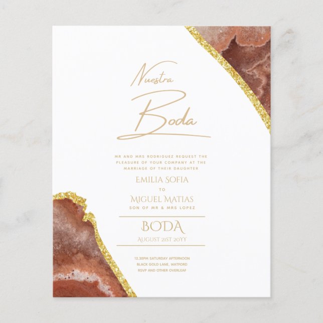 Nuestra Boda Gold Text AGATE Wedding INVITE (Vorderseite)