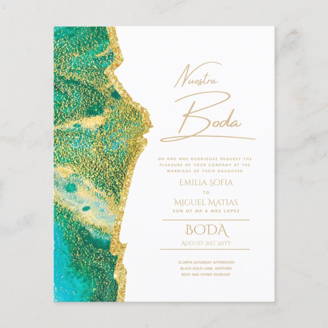 Nuestra Boda Gold Text AGATE Wedding INVITE (Vorderseite)