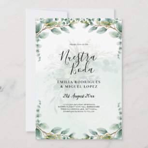 Nuestra Boda Green Mariage Invitations d'or