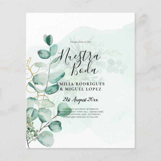 NUESTRA BODA Greenery Spanish WEDDING Einladung Flyer (Vorne)
