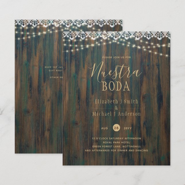 NUESTRA BODA HAUSHALT RUSTISCHE LICHTE LACE INVITE (Vorne/Hinten)