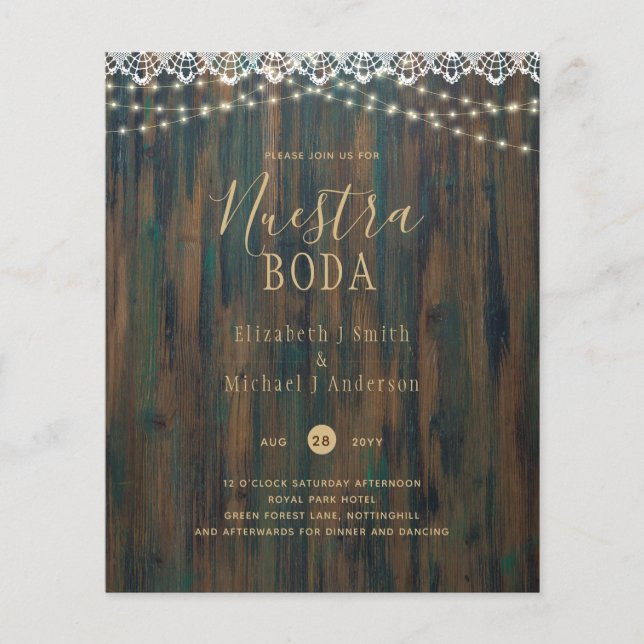 NUESTRA BODA HAUSHALT RUSTISCHE LICHTE LACE INVITE FLYER (Vorne)