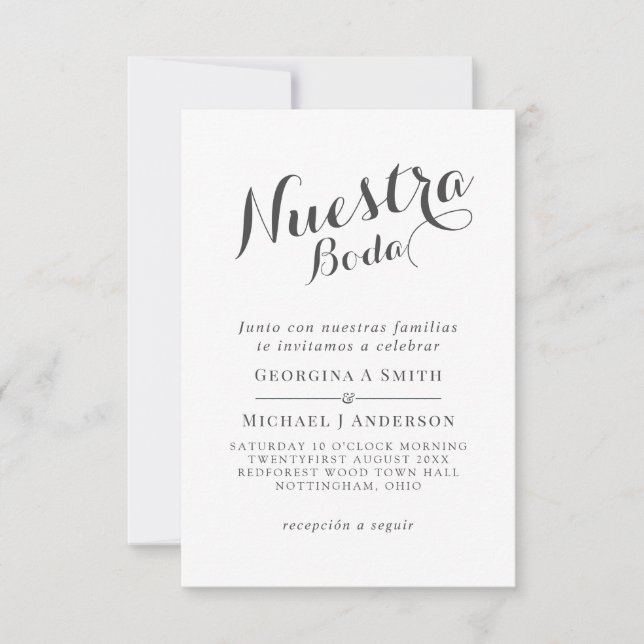 Nuestra Boda Invitacion BlackWhiteSpanische Hochze Einladung (Vorderseite)