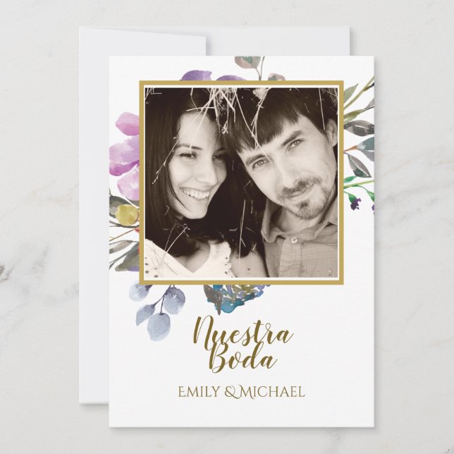 Nuestra Boda Invitacion - FOTO Wedding Lila Einladung (Vorderseite)