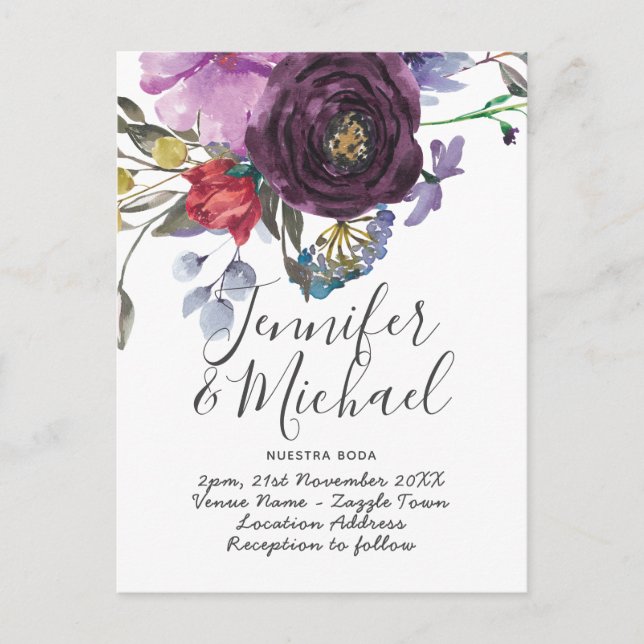 Nuestra Boda Invitacion - Lila Blume der Wasserfar Postkarte (Vorderseite)