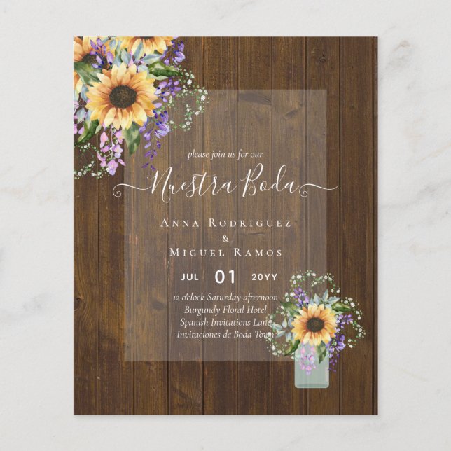Nuestra Boda Invitacion Spanish Wedding SUNFLOWERS Flyer (Vorne)