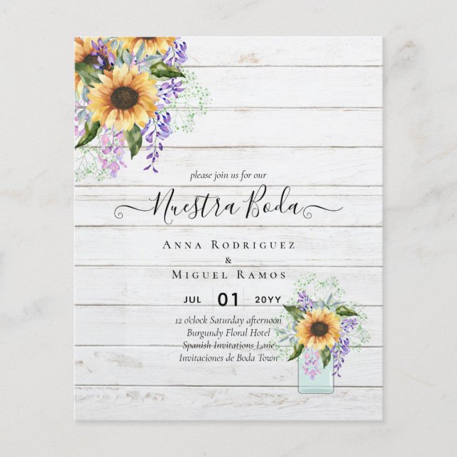 Nuestra Boda Invitacion Spanish Wedding SUNFLOWERS Flyer (Vorne)