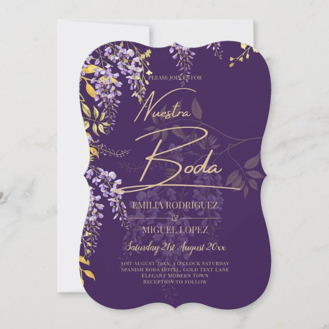 Nuestra Boda Lilac Wisteria Wedding Spanish Invite Einladung (Vorderseite)