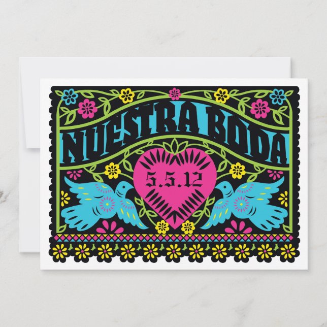 Nuestra Boda Love Birds Banner Einladung (Rückseite)
