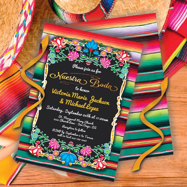 Nuestra Boda Mexican Fiesta Party Gold Glitzer Einladung (Von Creator hochgeladen)
