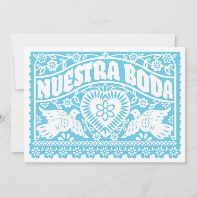 Nuestra Boda Papel Picado Love Birnen Aquamarin Einladung (Rückseite)