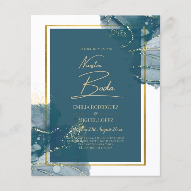 NUESTRA BODA Peacock Blue Gold Wedite Flyer (Vorne)