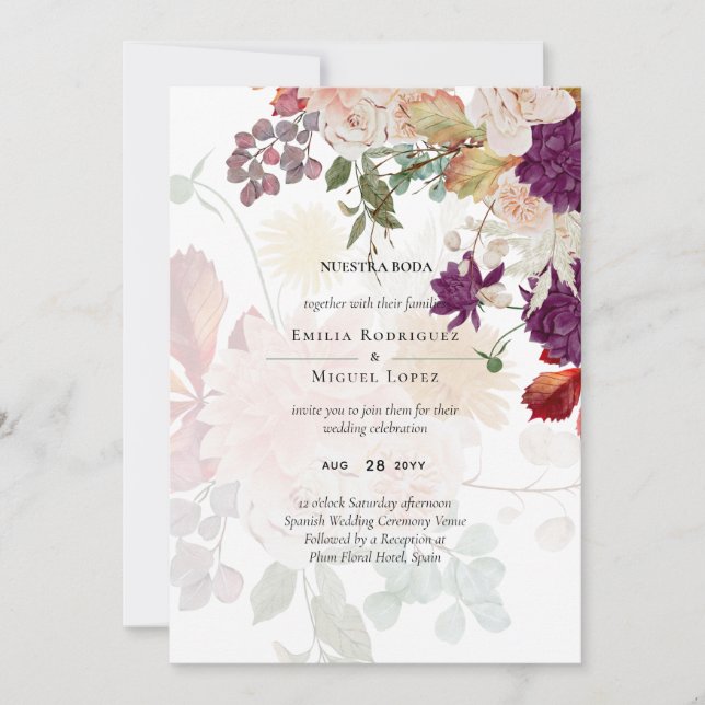 NUESTRA BODA Plum Fall Floral Spanish Wedding (Vorderseite)