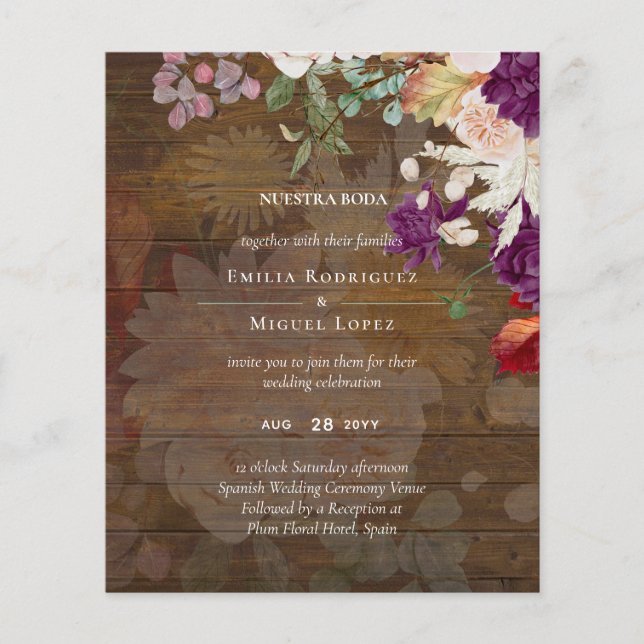 NUESTRA BODA Plum Fall Floral Spanish Wedding Flyer (Vorne)