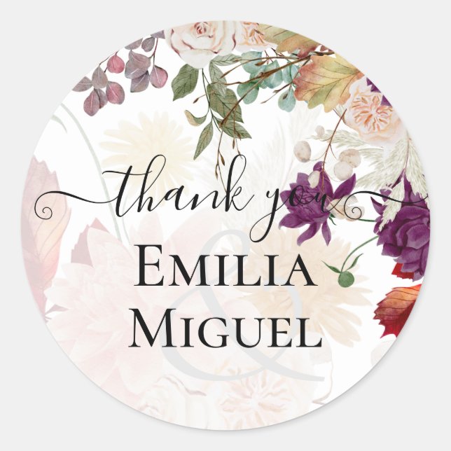 NUESTRA BODA Plum Fall Floral Spanish Wedding Runder Aufkleber (Vorderseite)