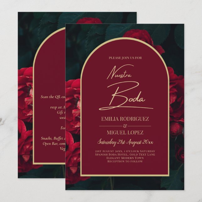NUESTRA BODA Rote Rosen Forest Green Winter INVITE Einladung (Vorne/Hinten)