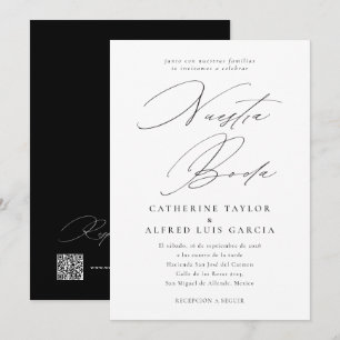 Nuestra Boda Spanisch Black Script QR Code Hochzei Einladung