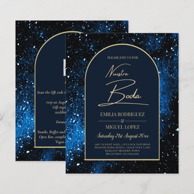 NUESTRA BODA Starry Night Navy Blue Gold INVITE (Vorne/Hinten)