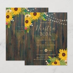 NUESTRA BODA Sunflowers Rustic Wood Wedite Einladu