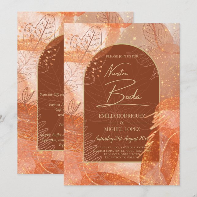 NUESTRA BODA Terracotta Hochzeit im Herbst laden Einladung (Vorne/Hinten)