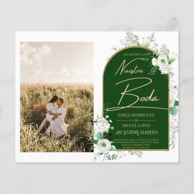 NUESTRA BODA White Roses Spanisches Foto lädt ein Flyer (Vorne)