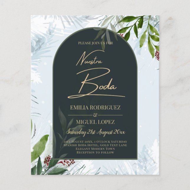 NUESTRA BODA Winter Greenerie Wedding Einladung Flyer (Vorne)