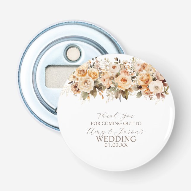 Nuetral Beige Botanische Hochzeit braun Flaschenöffner (Vorderseite)