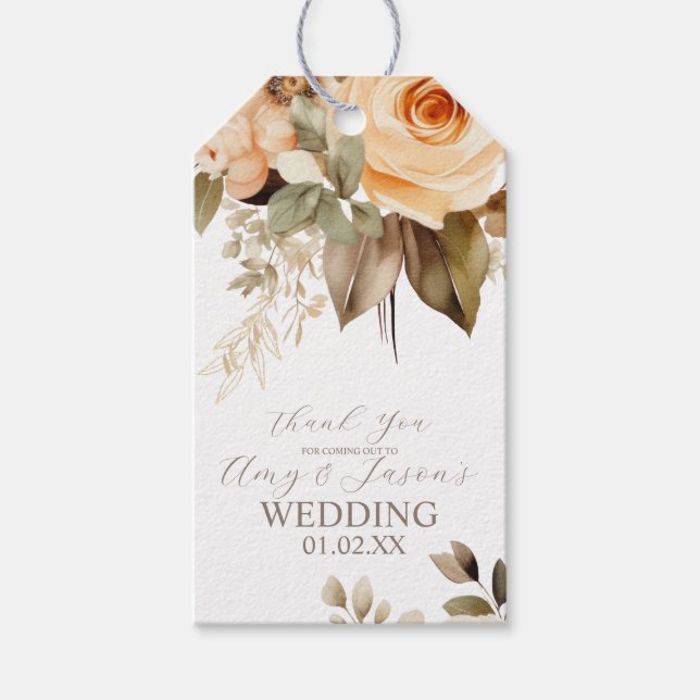 Nuetral Beige Botanische Hochzeit braun Geschenkanhänger (Vorderseite)