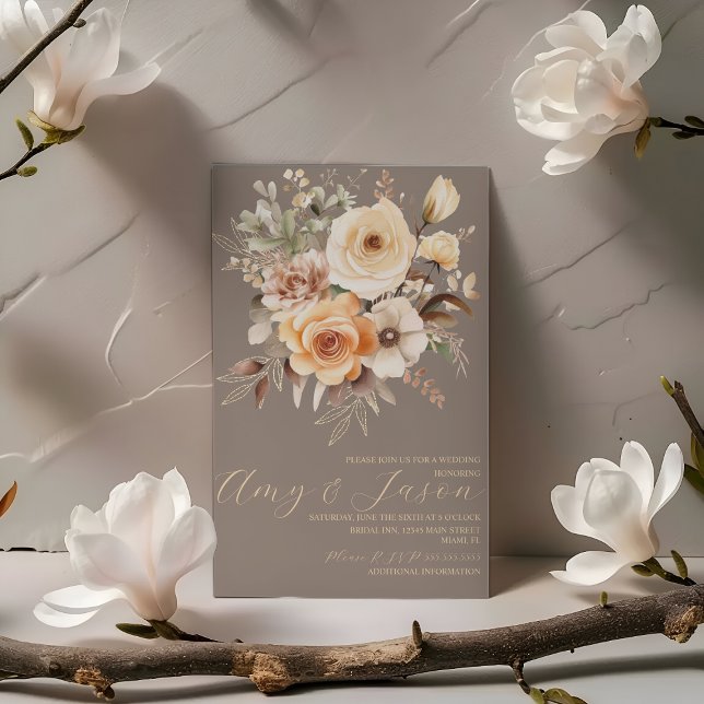 Nuetral Beige Botanische Hochzeit Einladung (Von Creator hochgeladen)