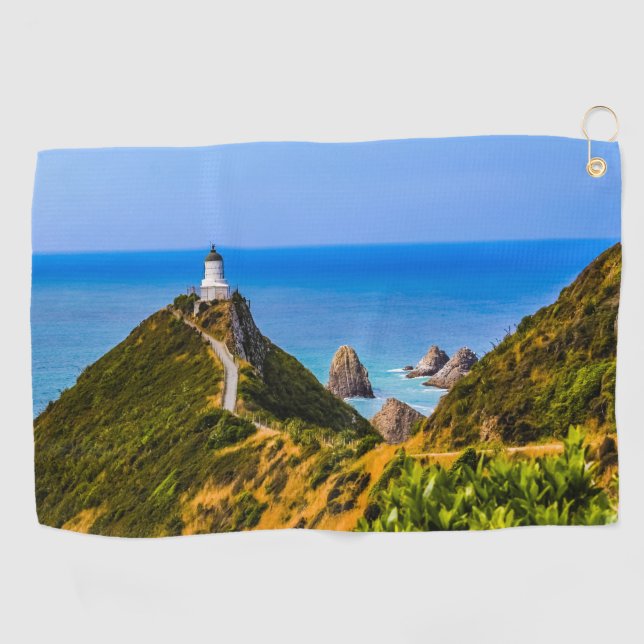 Nugget Point Leuchtturm, Neuseeland Golfhandtuch (Horizontal)
