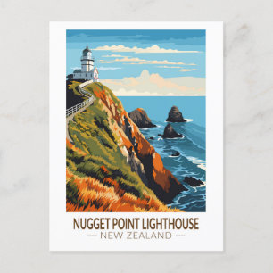 Nugget Point Lighthouse Neuseeland Reisen Vintag Postkarte