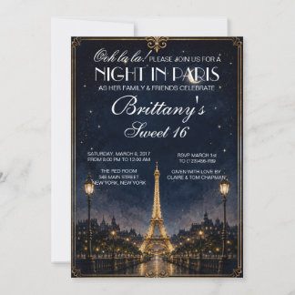 Nuit à Paris Invitation personnalisée Sweet 16