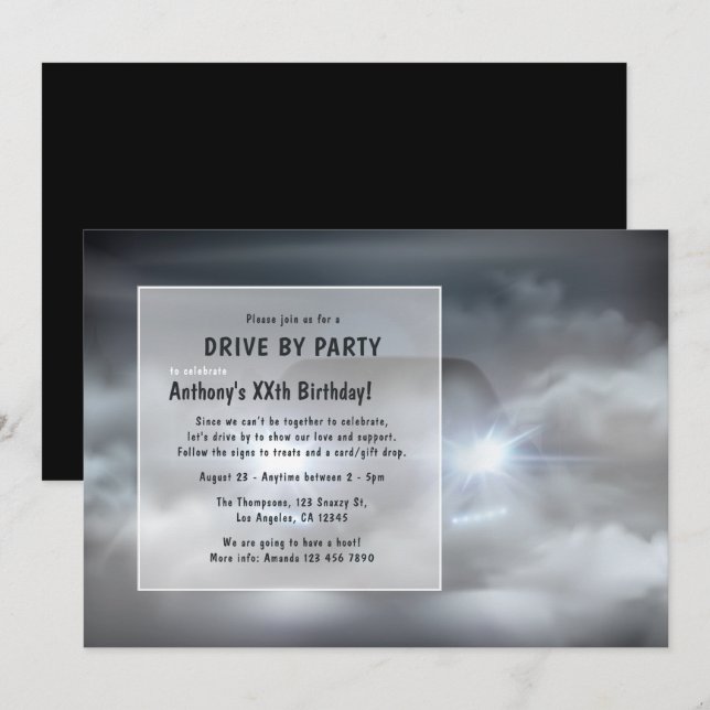 Nuit Conduite Par Anniversaire Fête Invitation (Devant / Derrière)