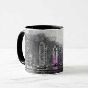Nuit d'aquarelle Qatar Mug - Skyline artistique