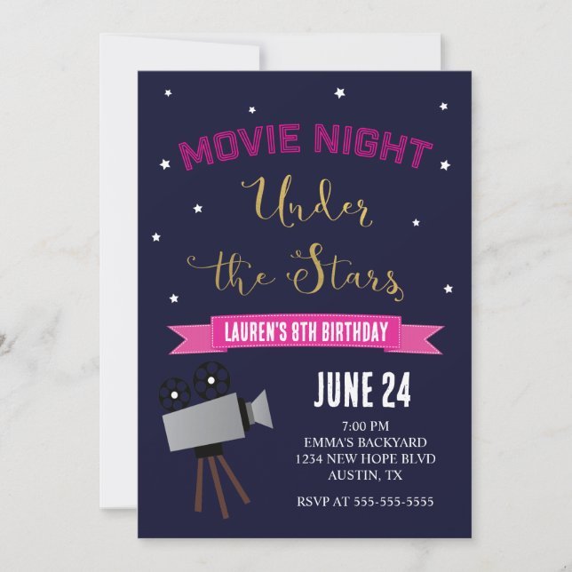 Nuit de cinéma Invitation d'anniversaire (Devant)