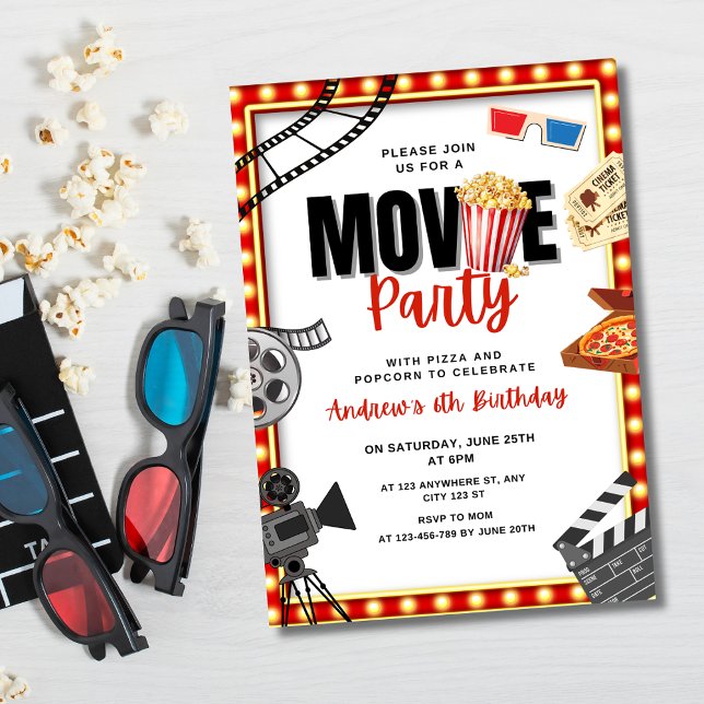 Nuit de cinéma Invitation d'anniversaire, Fête de  (Créateur téléchargé)