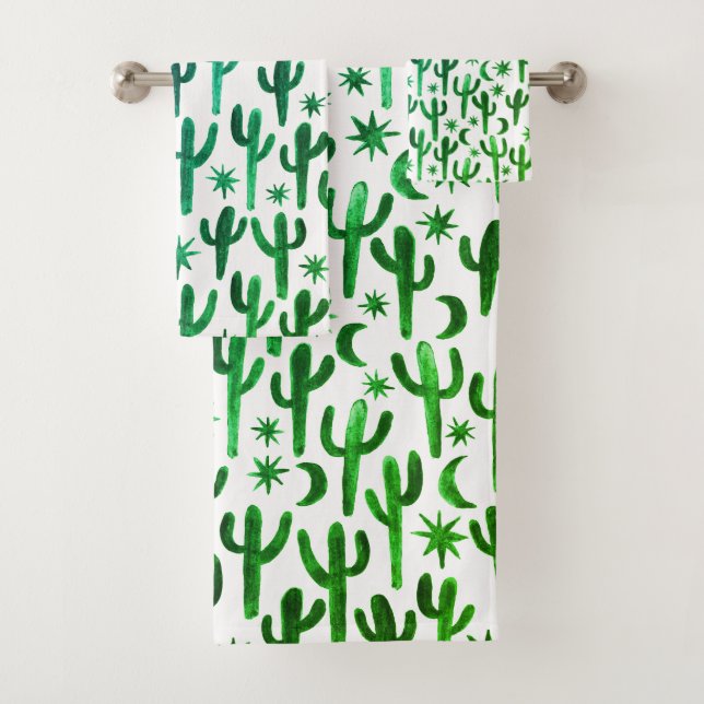 Nuit Désert Cactus Aquarelle Motif Vert Bleu (En situation)