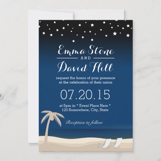 Nuit d'été Plage Mariage Invitations (Devant)