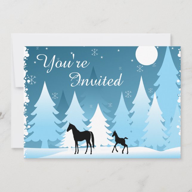Nuit d'hiver Woodland Horse Baby shower Invitation (Devant)