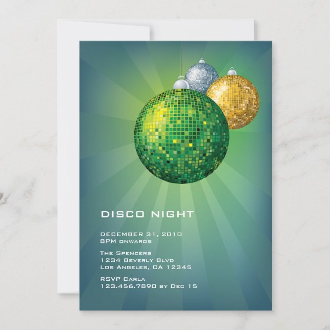 Nuit Disco Invitation de fête du Nouvel An (Devant)