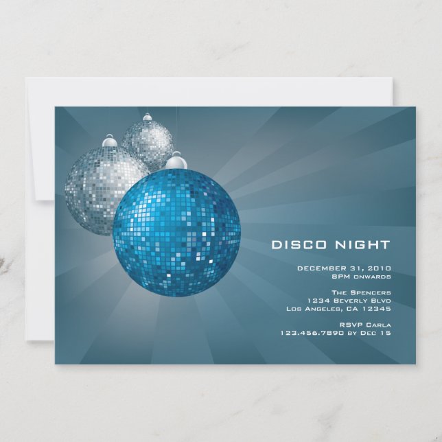 Nuit Disco Invitation de fête du Nouvel An (Devant)