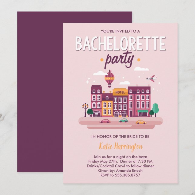 Nuit en ville Bachelorette Party Invitation (Devant / Derrière)