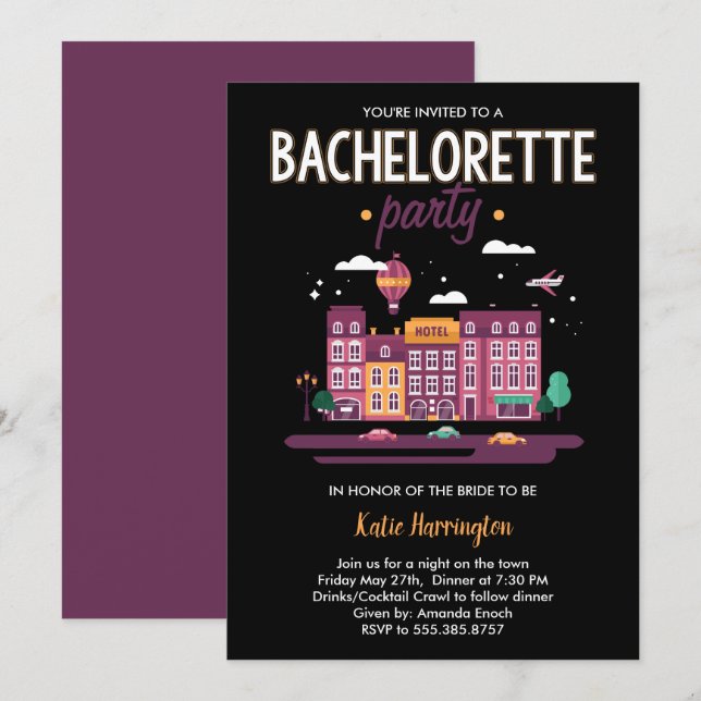 Nuit en ville Bachelorette Party Invitation (Devant / Derrière)