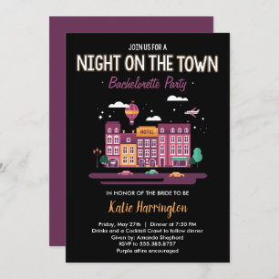 Nuit en ville Bachelorette Party Invitation