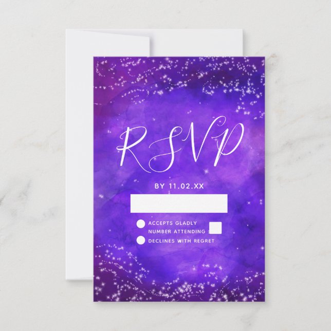 Nuit étoile Galaxy Purple Aquarelle Mariage RSVP (Devant)