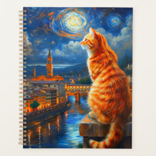 Nuit étoilée sur Florence   Art du chat roux