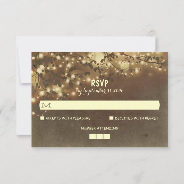 Nuit Lumières Mariage rustique Cartes RSVP (Devant)