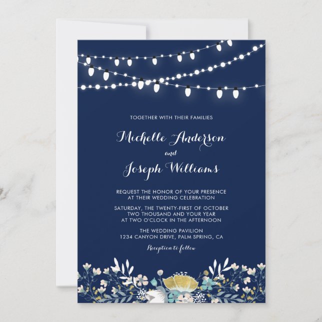 Nuit Marine & Gold Jardin de mariage Invitation (Devant)